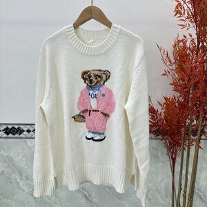 Polo Ralph Lauren White Sweater withPink Bear Design